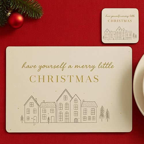 Have Yourself A Merry Little Christmas White Foiled Placemat & Coaster Set - Pack of 4