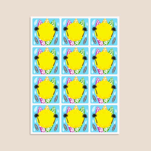 Hawaiian Design 65mm Square Sticker sheet of 12 Product Gallery Image