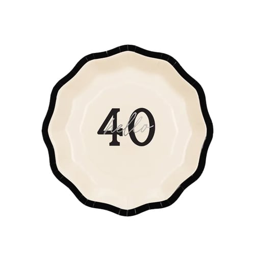 Hello 40 Elegant Milestone Birthday Round Paper Plates 18cm - Pack of 6 Product Gallery Image