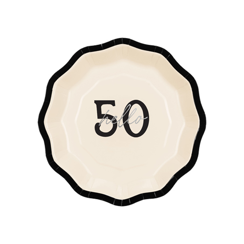 Hello 50 Elegant Milestone Birthday Round Paper Plates 18cm - Pack of 6 Product Gallery Image
