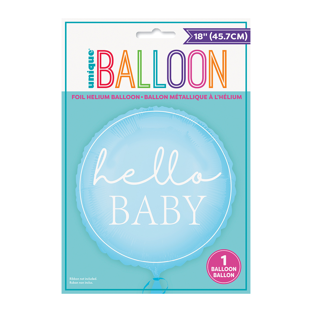 Hello Baby Blue Round Foil Balloon 46cm / 18 in Product Gallery Image