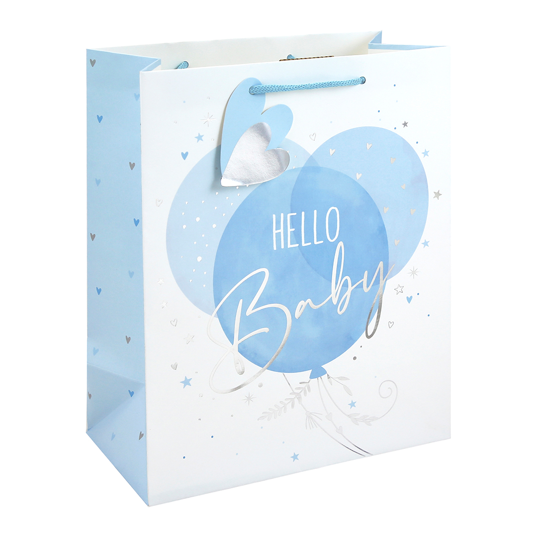 Hello Baby Boy Blue Large White Gift Bag 33cm
