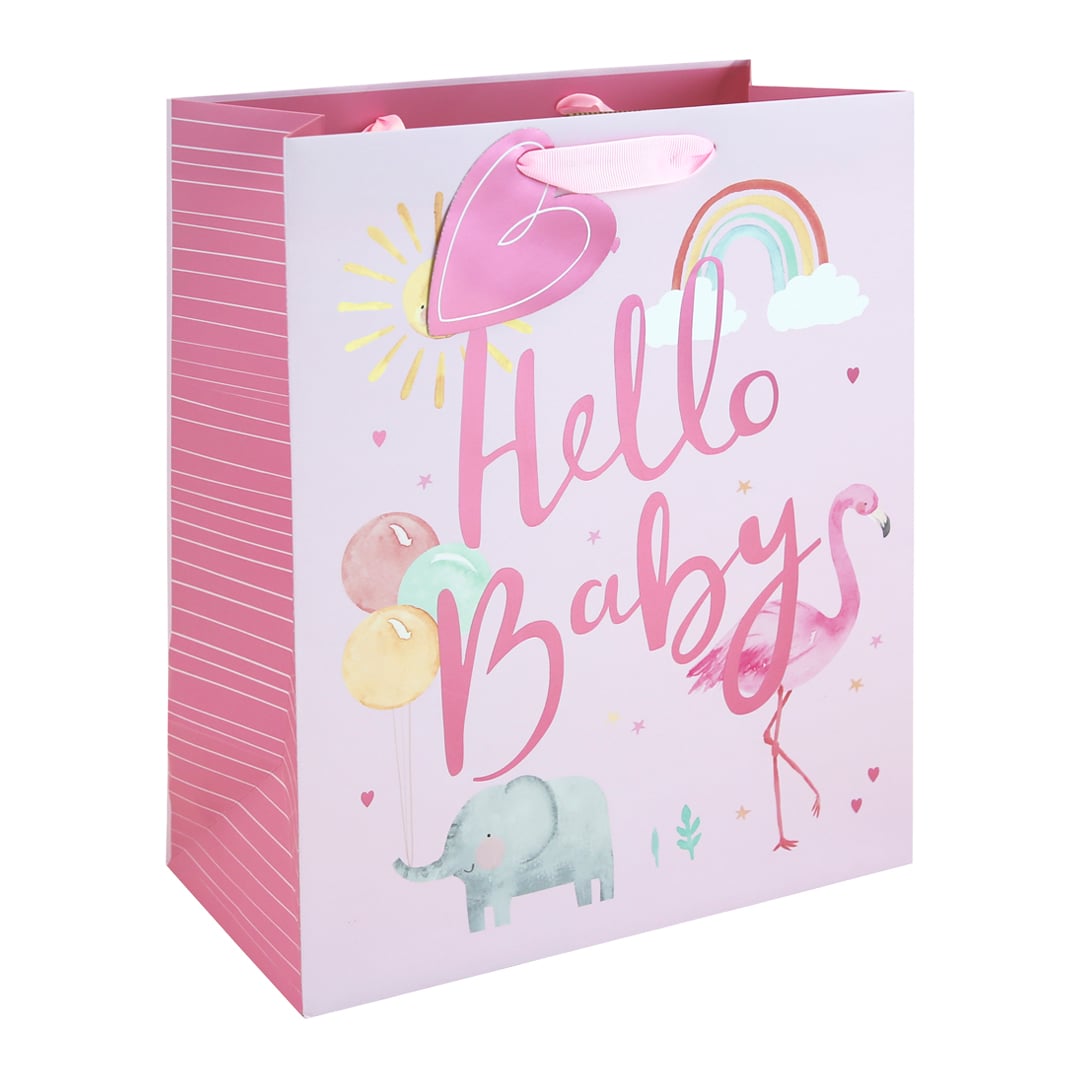 Hello Baby Girl Large Pink Gift Bag 33cm