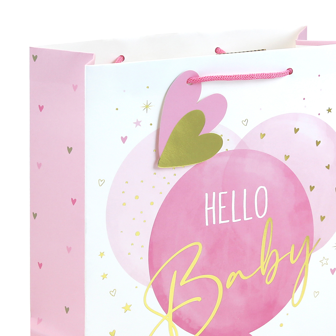 Hello Baby Girl Pink Large White Gift Bag 33cm Product Gallery Image