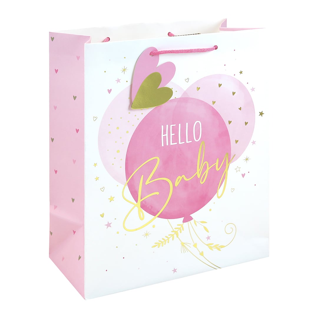 Hello Baby Girl Pink Large White Gift Bag 33cm