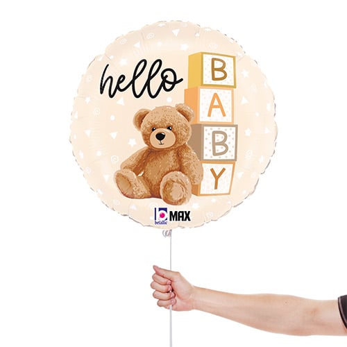 Hello Baby Teddy Bear Round Foil Helium Balloon 46cm / 18 in Product Gallery Image