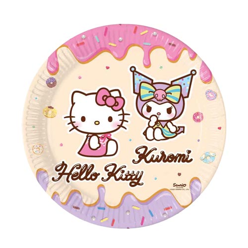 Hello Kitty & Kuromi Round Paper Plates 23cm - Pack of 8