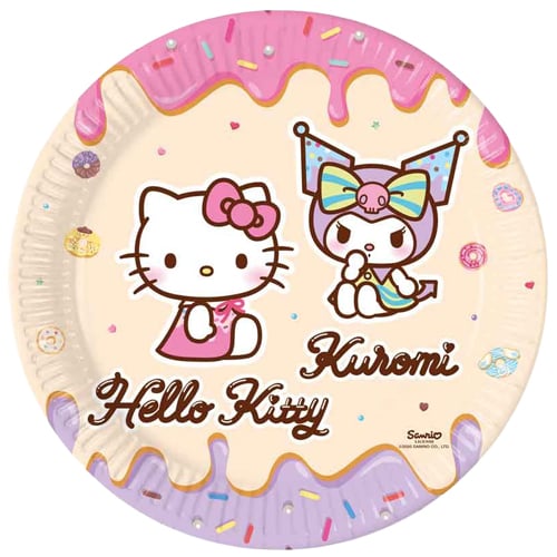 Hello Kitty & Kuromi Round Paper Plates 23cm - Pack of 8