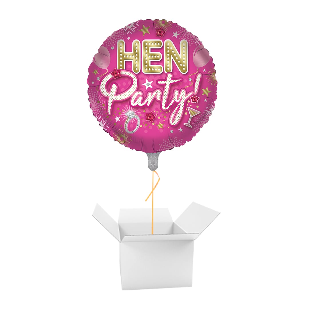 Hen Party Hot Pink Round Foil Balloon - Inflated Balloon In A Box