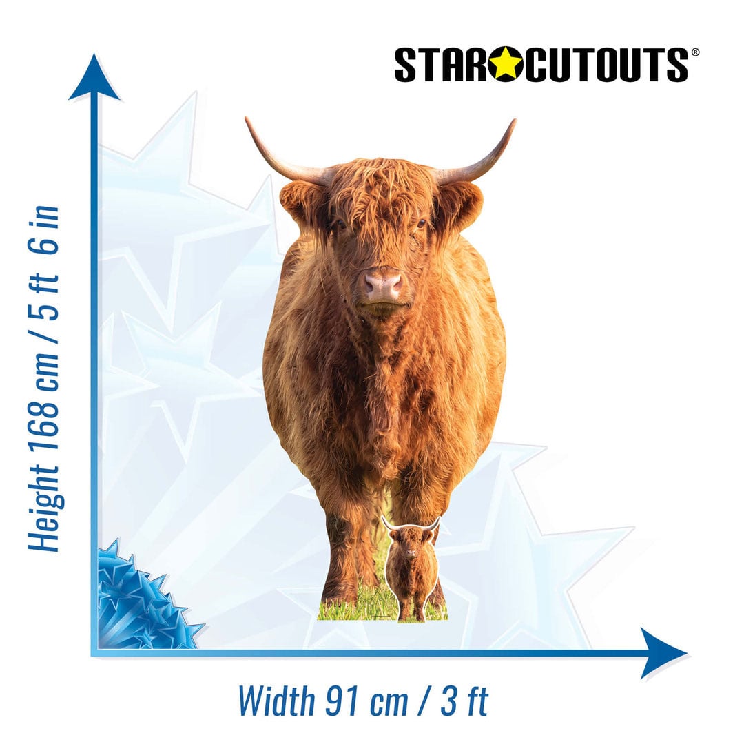 Highland Cow in Meadow Lifesize Cardboard Cutout 168cm View 3