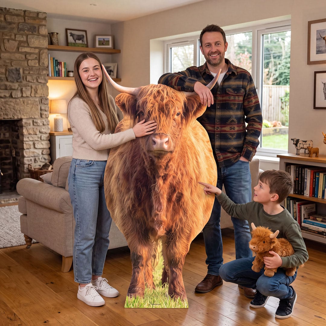 Highland Cow in Meadow Lifesize Cardboard Cutout 168cm View 4