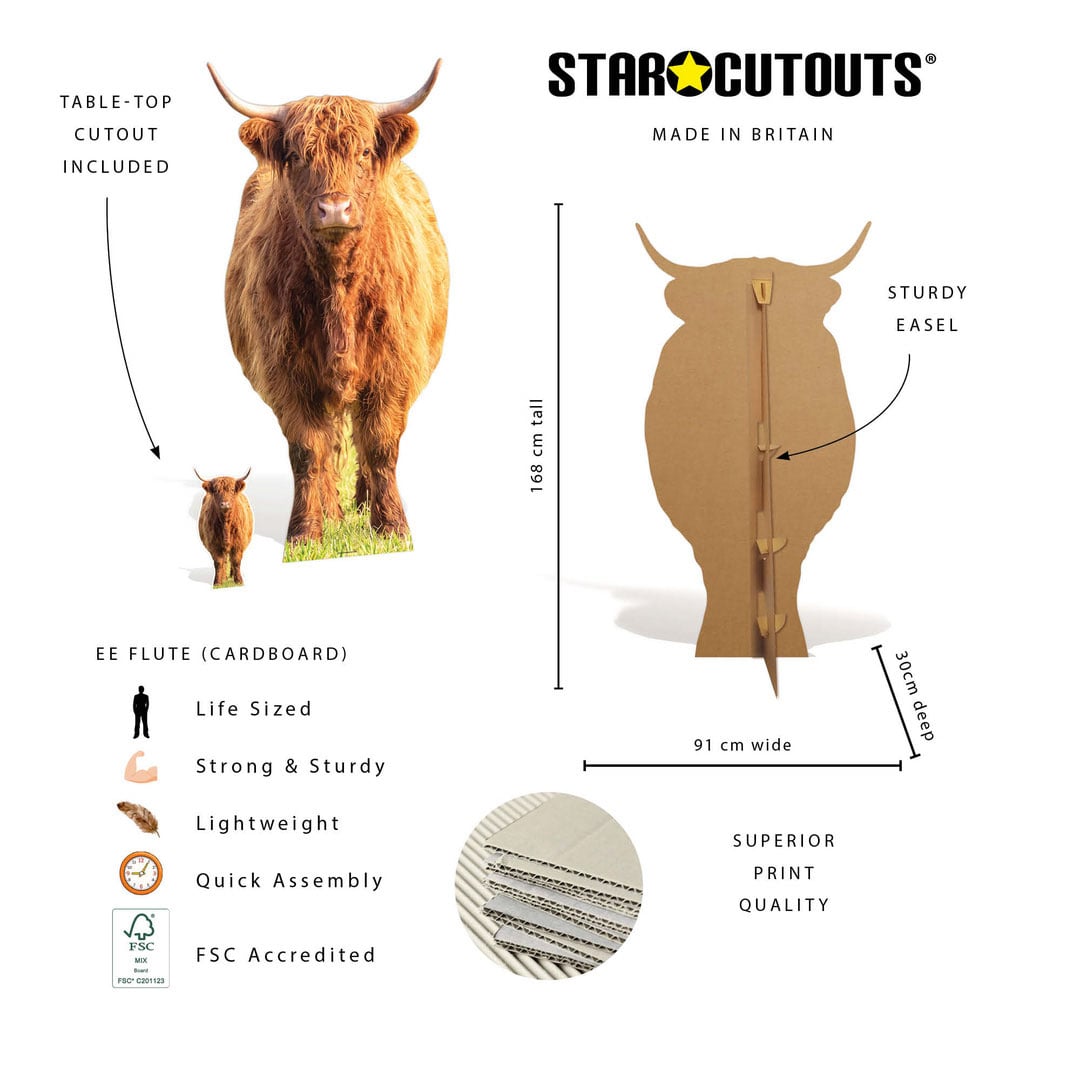 Highland Cow in Meadow Lifesize Cardboard Cutout 168cm View 6