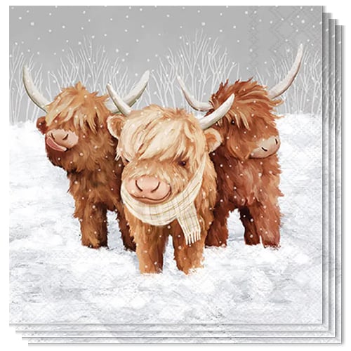 Highland Cows Christmas Paper Luncheon Napkins 3 Ply 33cm - Pack of 20 View 2