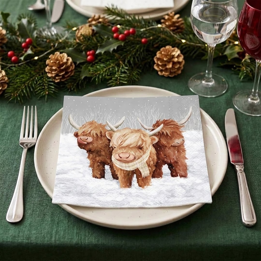 Highland Cows Christmas Paper Luncheon Napkins 3 Ply 33cm - Pack of 20