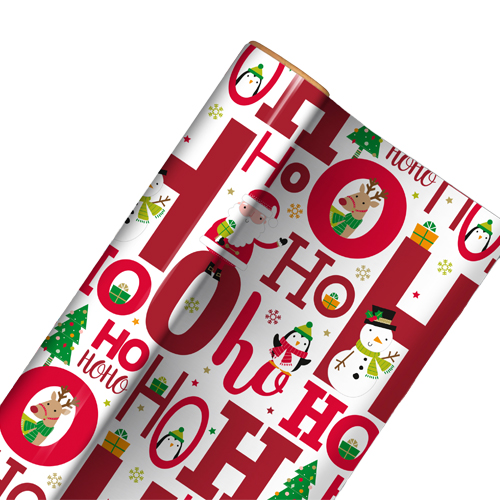 Ho Ho Ho Christmas Characters Recyclable White Gift Wrapping Paper Roll 4m Product Gallery Image