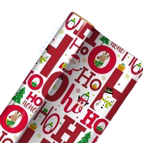 Ho Ho Ho Christmas Characters Recyclable White Gift Wrapping Paper Roll 4m Product Image