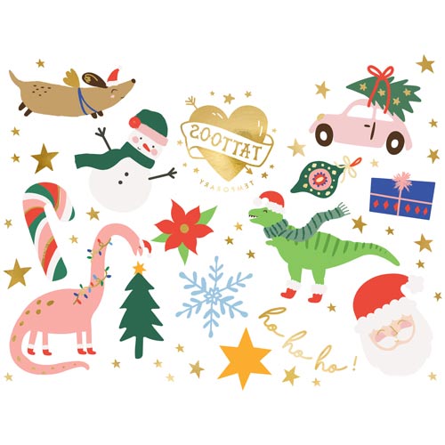 Ho Ho Ho! Christmas Characters Temporary Tattoos Sticker Sheet - Pack of 13 Product Gallery Image