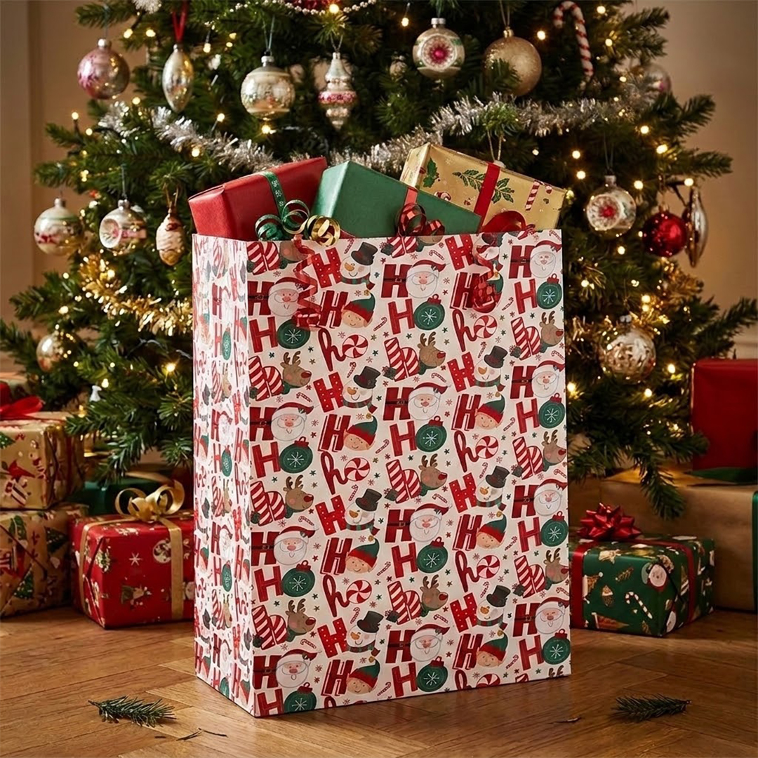 Ho Ho Ho Christmas Characters White Kraft Paper Present Sack 70cm View 2