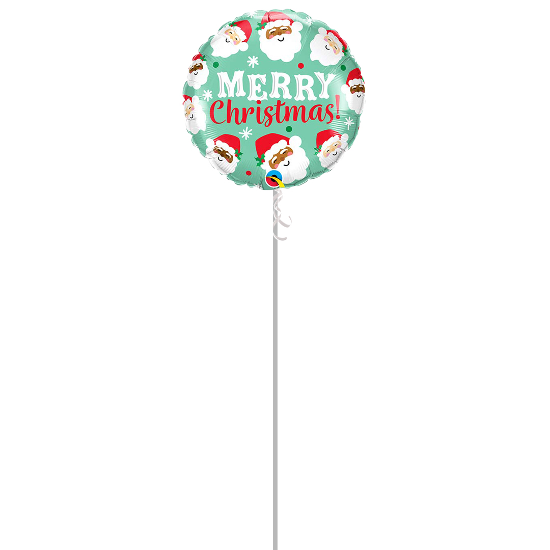 Ho Ho Ho Christmas Santas Mint Green Round Foil Helium Balloon - Inflated Balloon in a Box Product Gallery Image