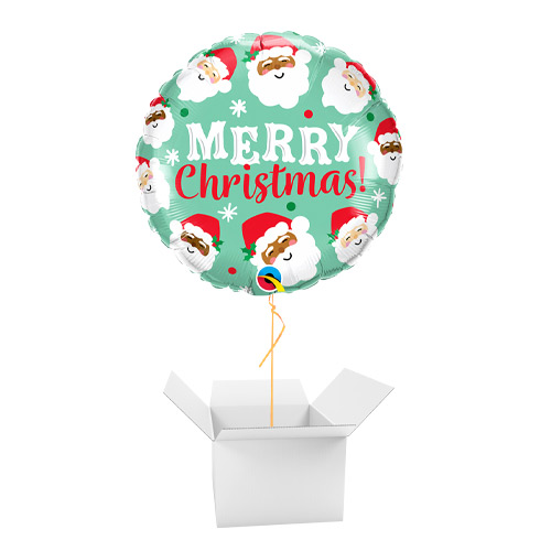 Ho Ho Ho Christmas Santas Mint Green Round Foil Helium Balloon - Inflated Balloon in a Box Product Gallery Image