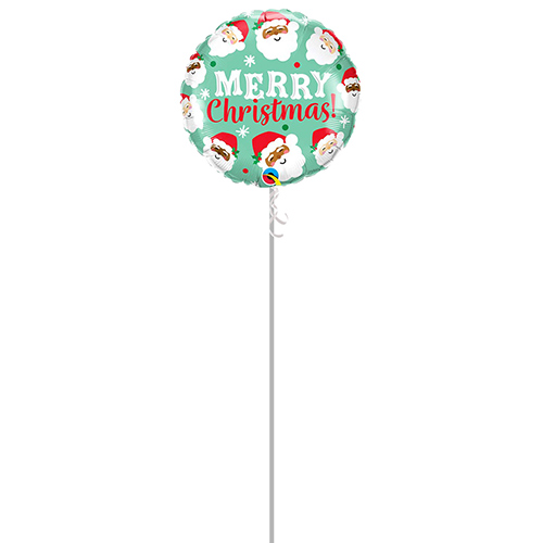 Ho Ho Ho Christmas Santas Mint Green Round Foil Helium Balloon - Inflated Balloon in a Box Product Gallery Image
