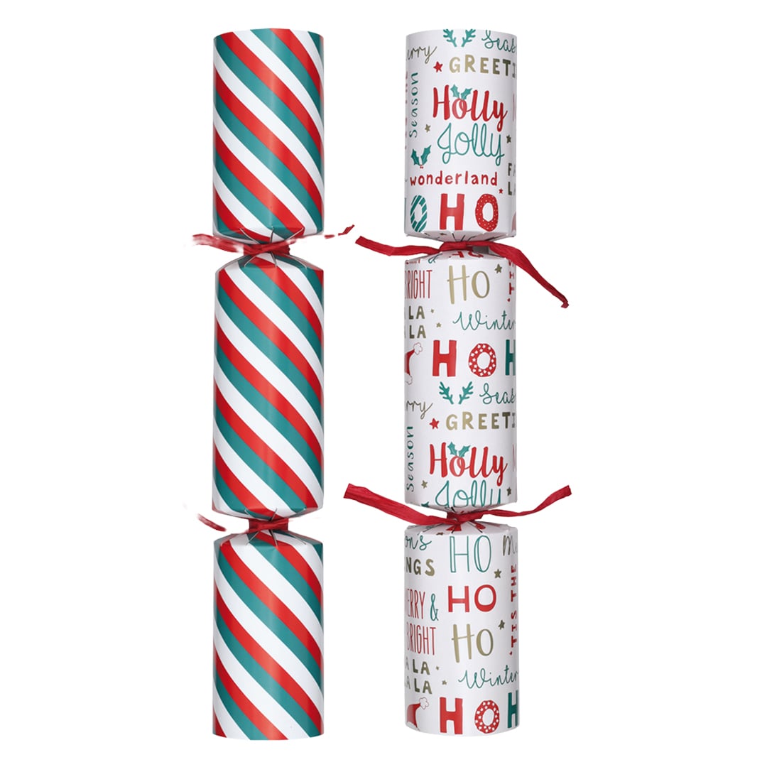 Ho Ho Ho Green & Red Family Christmas Crackers 30cm / 12 in - Pack of 8