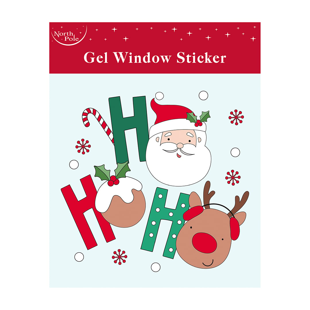 Ho Ho Ho Santa Claus & Reindeer Christmas Gel Window Sticker Product Gallery Image