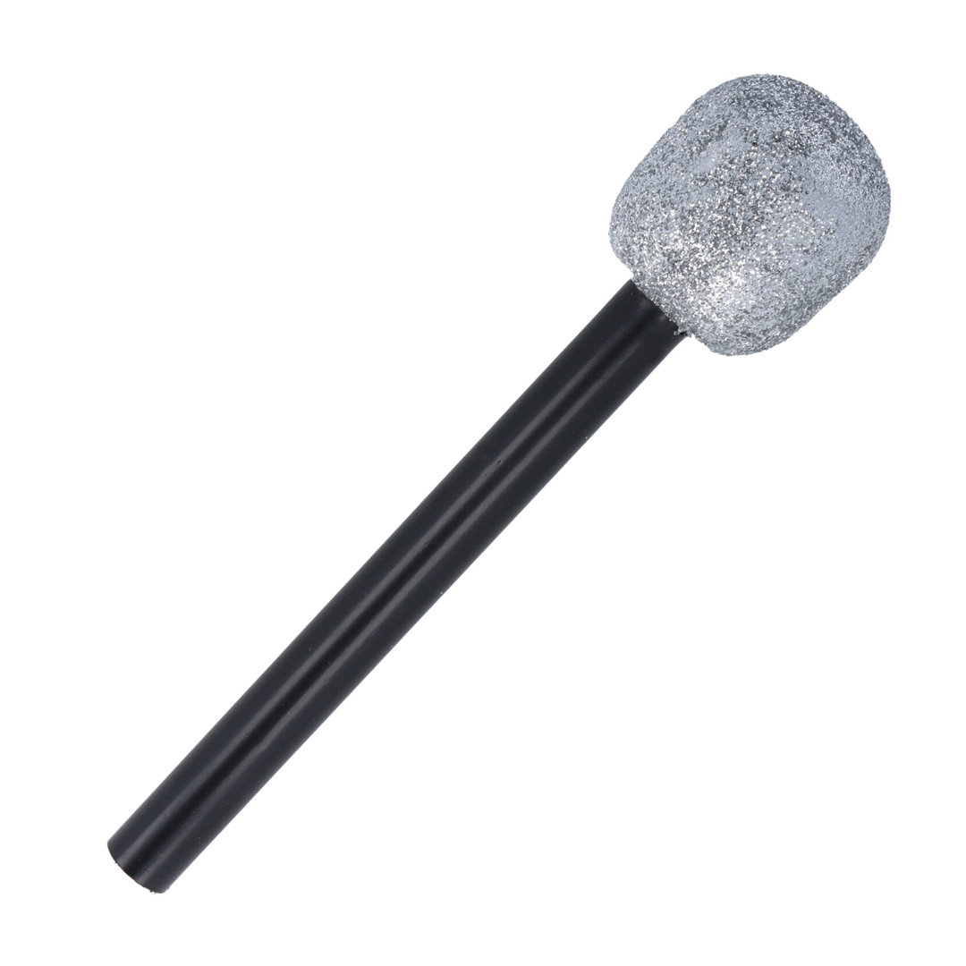 Hollywood Theme Silver Glitter Microphone 26cm