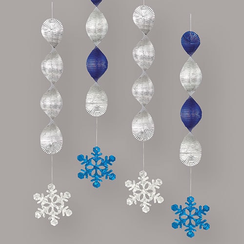 Holographic Christmas Snowflakes Spiral Hanging Decorations - Pack of 4 Product Image