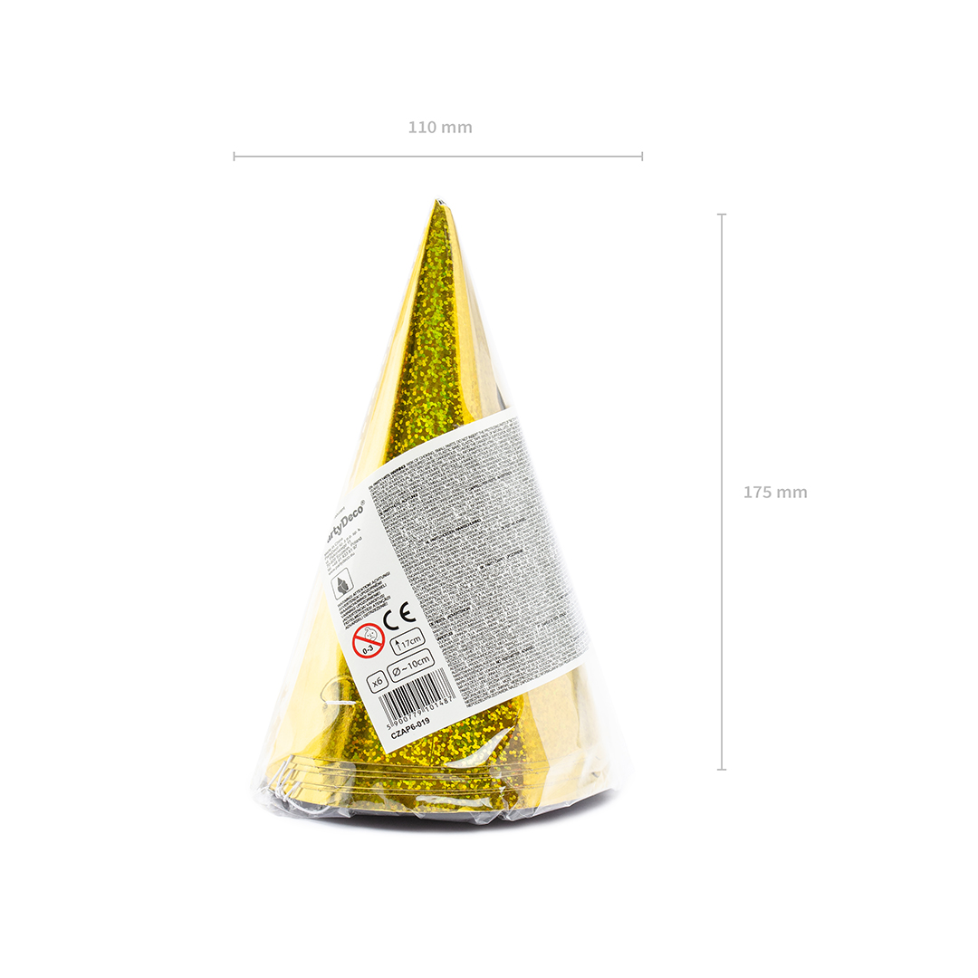 Holographic Gold Paper Party Hats - Pack of 6 Product Gallery Image