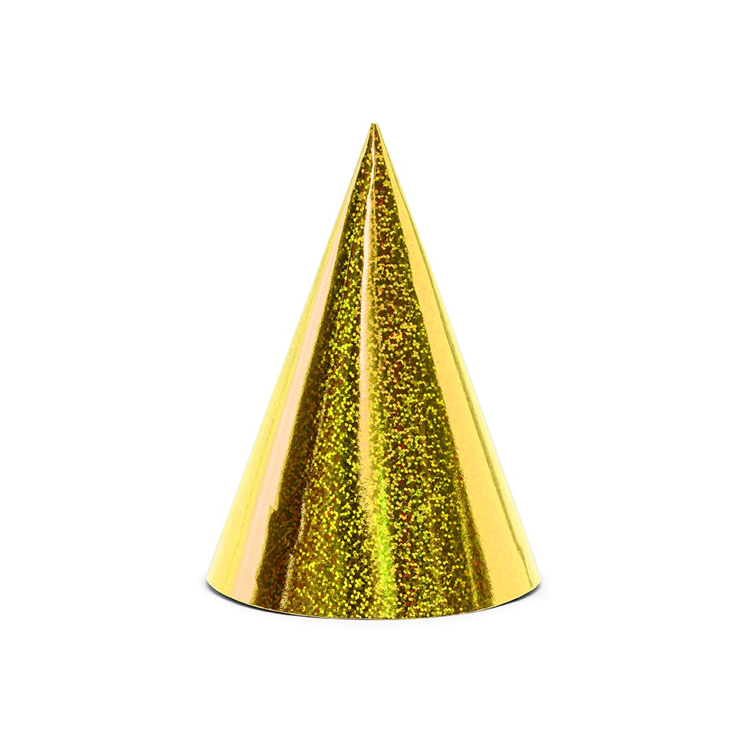 Holographic Gold Paper Party Hats - Pack of 6