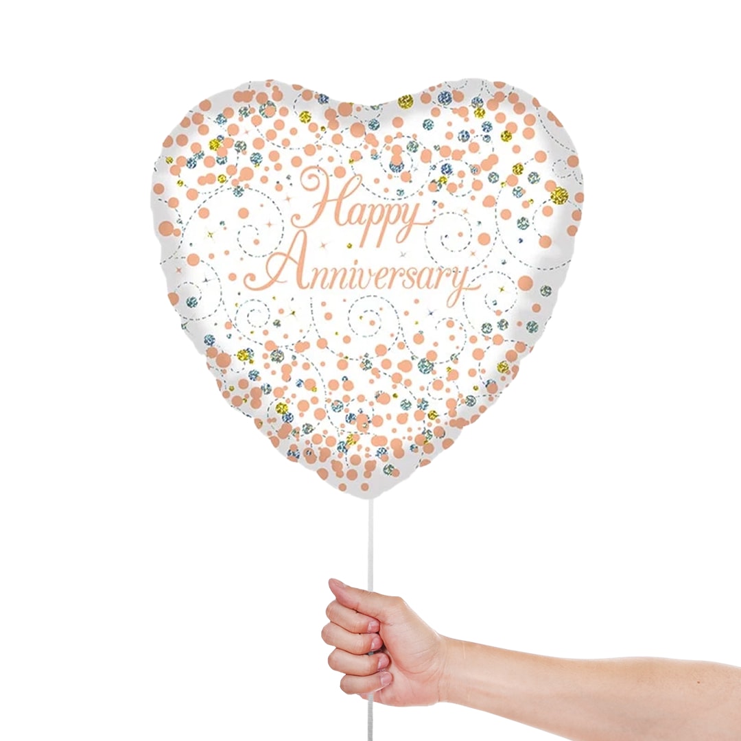 Holographic Rose Gold Happy Anniversary Heart Shape Foil Helium Balloon 46cm / 18 in Product Gallery Image