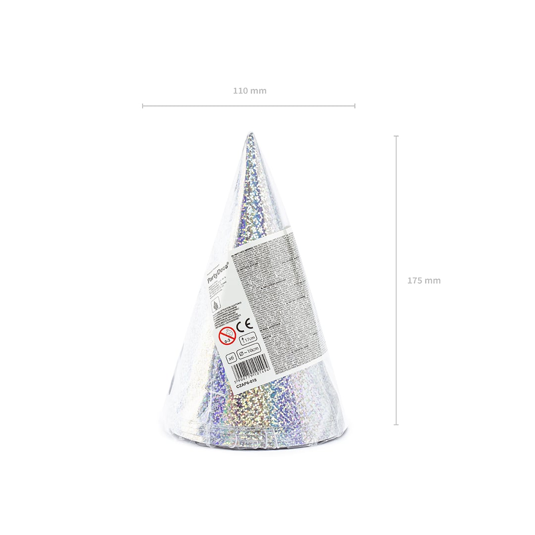 Holographic Silver Paper Party Hats - Pack of 6 Product Gallery Image