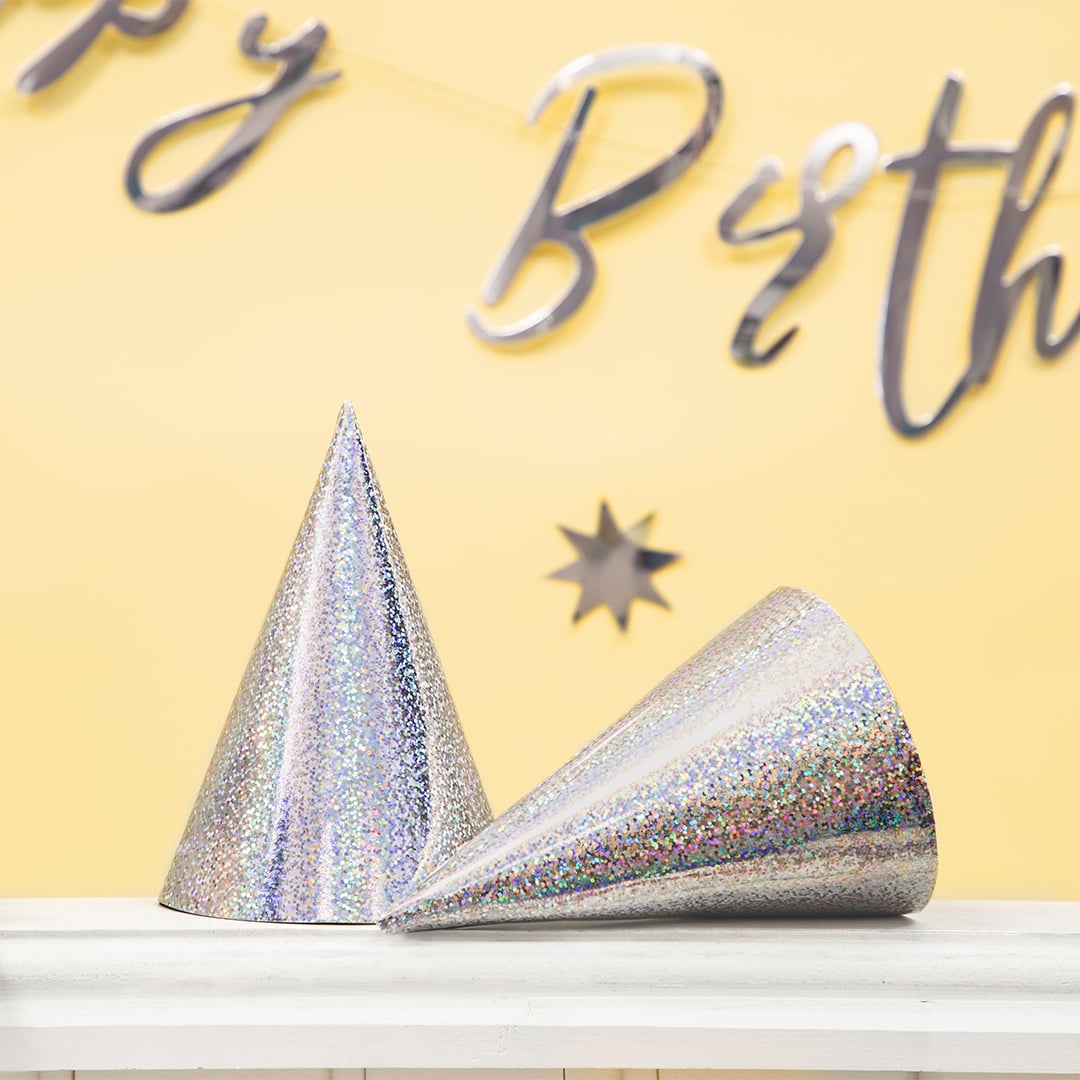 Holographic Silver Paper Party Hats - Pack of 6 Product Gallery Image