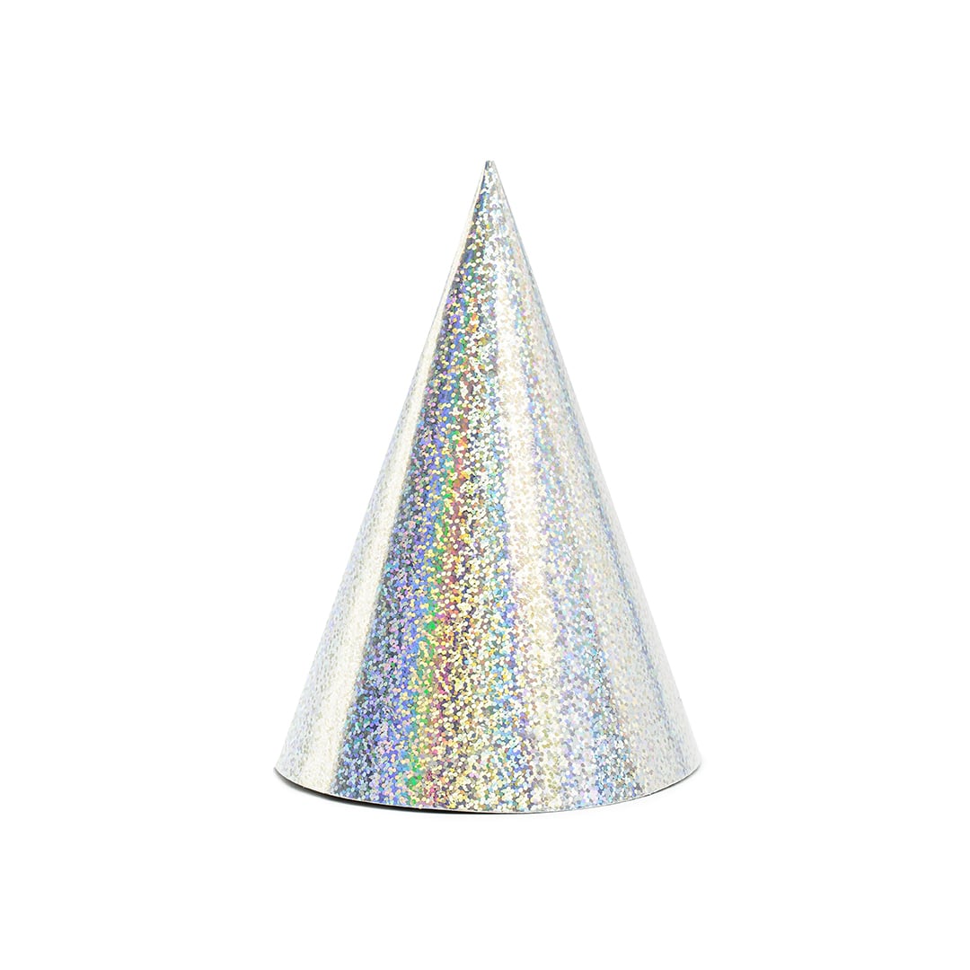 Holographic Silver Paper Party Hats - Pack of 6