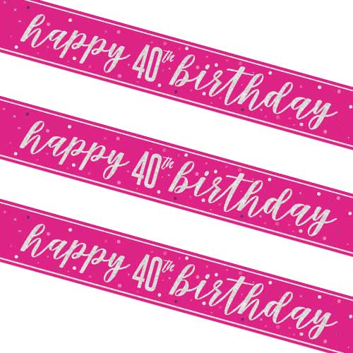 Hot Pink Glitz 40th Birthday Holographic Foil Banner 274cm Product Gallery Image