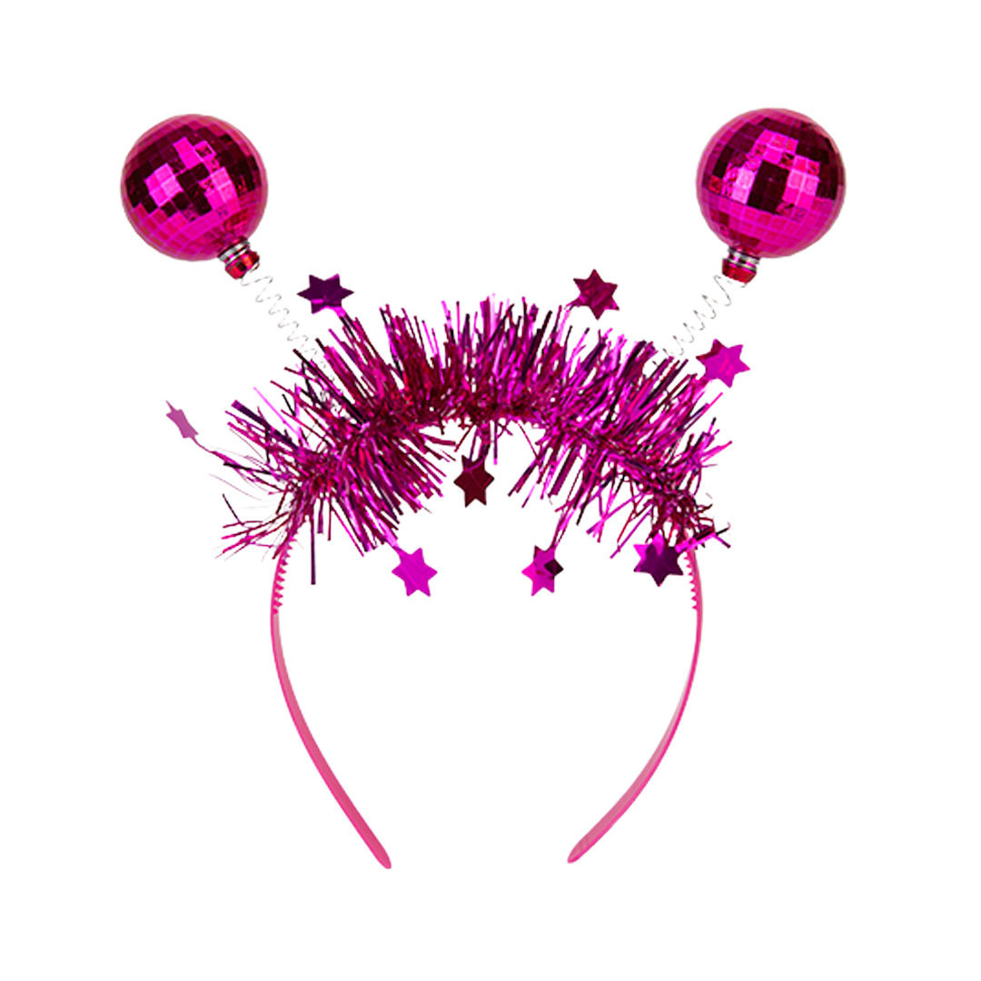 Hot Pink Bauble Boppers with Star Tinsel Headband One Size Fancy Dress Accessory