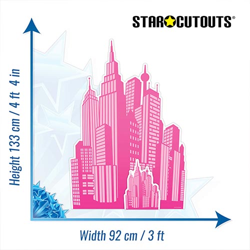 Hot Pink City Silhouette Cardboard Cutout 133cm - Perfect for Barbie Themed Parties Product Gallery Image