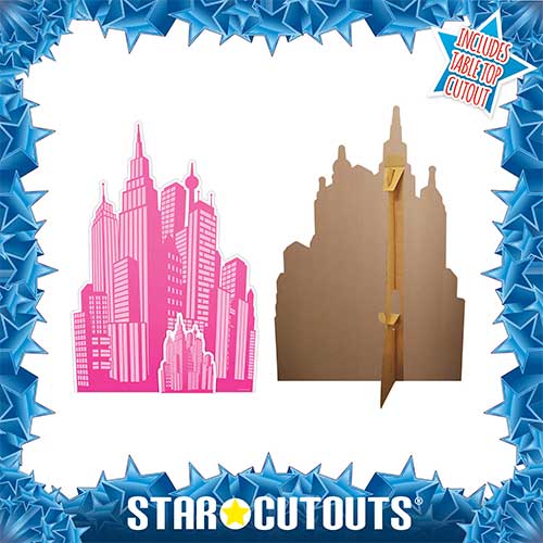 Hot Pink City Silhouette Cardboard Cutout 133cm - Perfect for Barbie Themed Parties Product Gallery Image