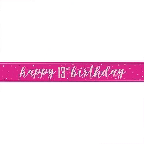 Hot Pink Glitz 13th Birthday Holographic Foil Banner 274cm Product Gallery Image