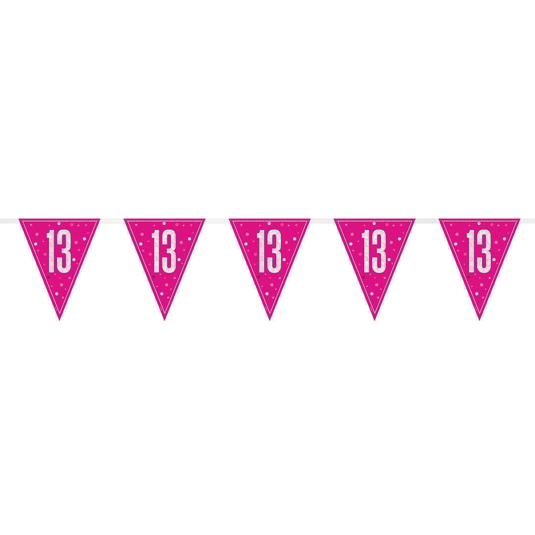 Hot Pink Glitz 13th Birthday Holographic Foil Pennant Bunting 274cm Product Gallery Image