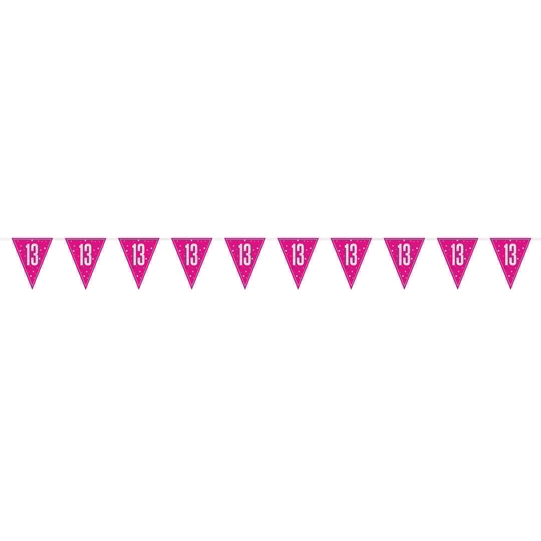 Hot Pink Glitz 13th Birthday Holographic Foil Pennant Bunting 274cm