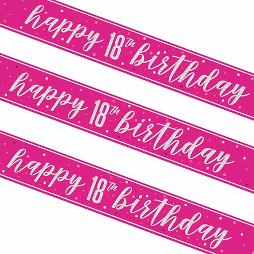 Hot Pink Glitz 18th Birthday Holographic Foil Banner 274cm Product Gallery Image