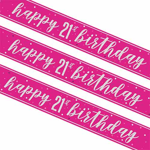 Hot Pink Glitz 21st Birthday Holographic Foil Banner 274cm Product Gallery Image