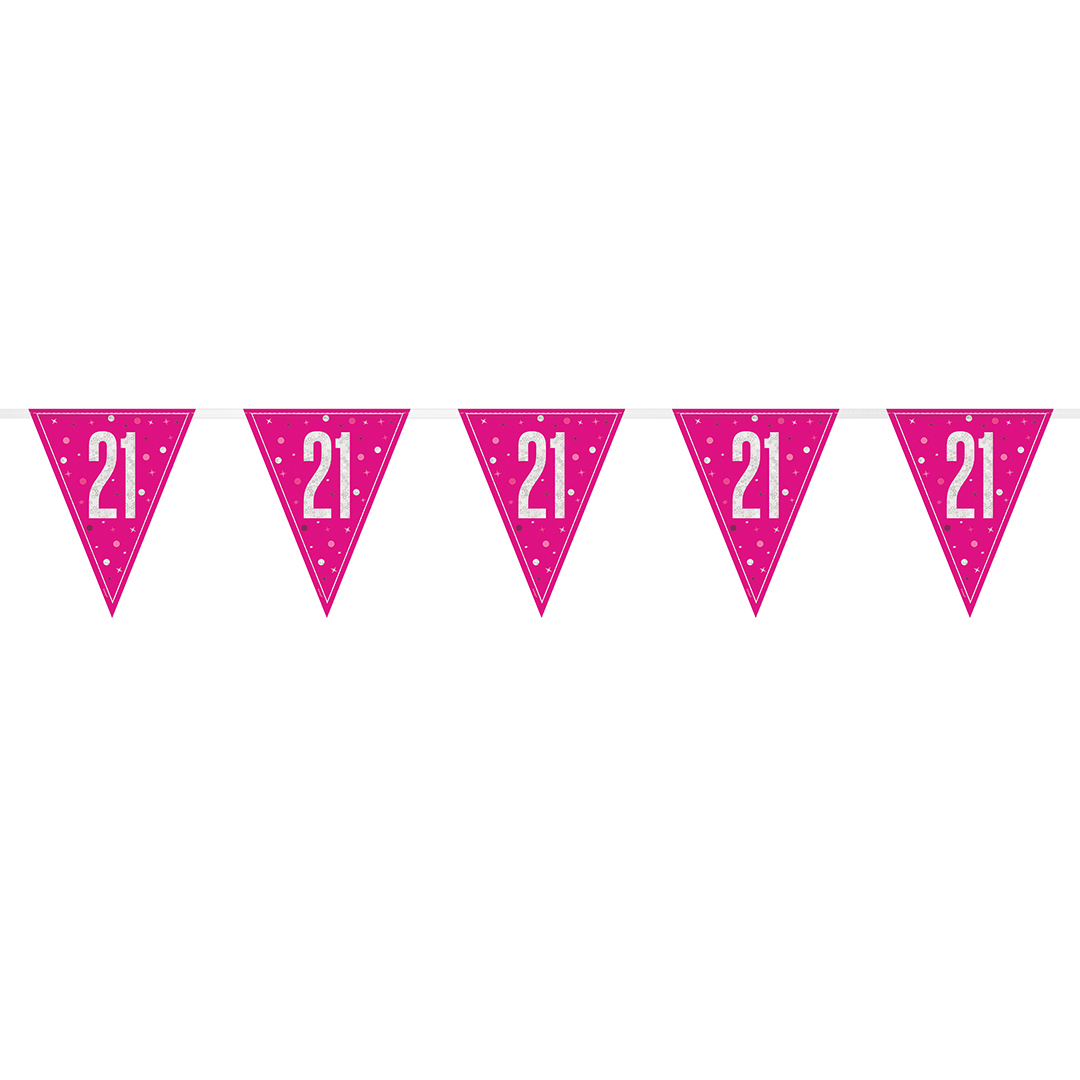 Hot Pink Glitz 21st Birthday Holographic Foil Pennant Bunting 274cm Product Gallery Image