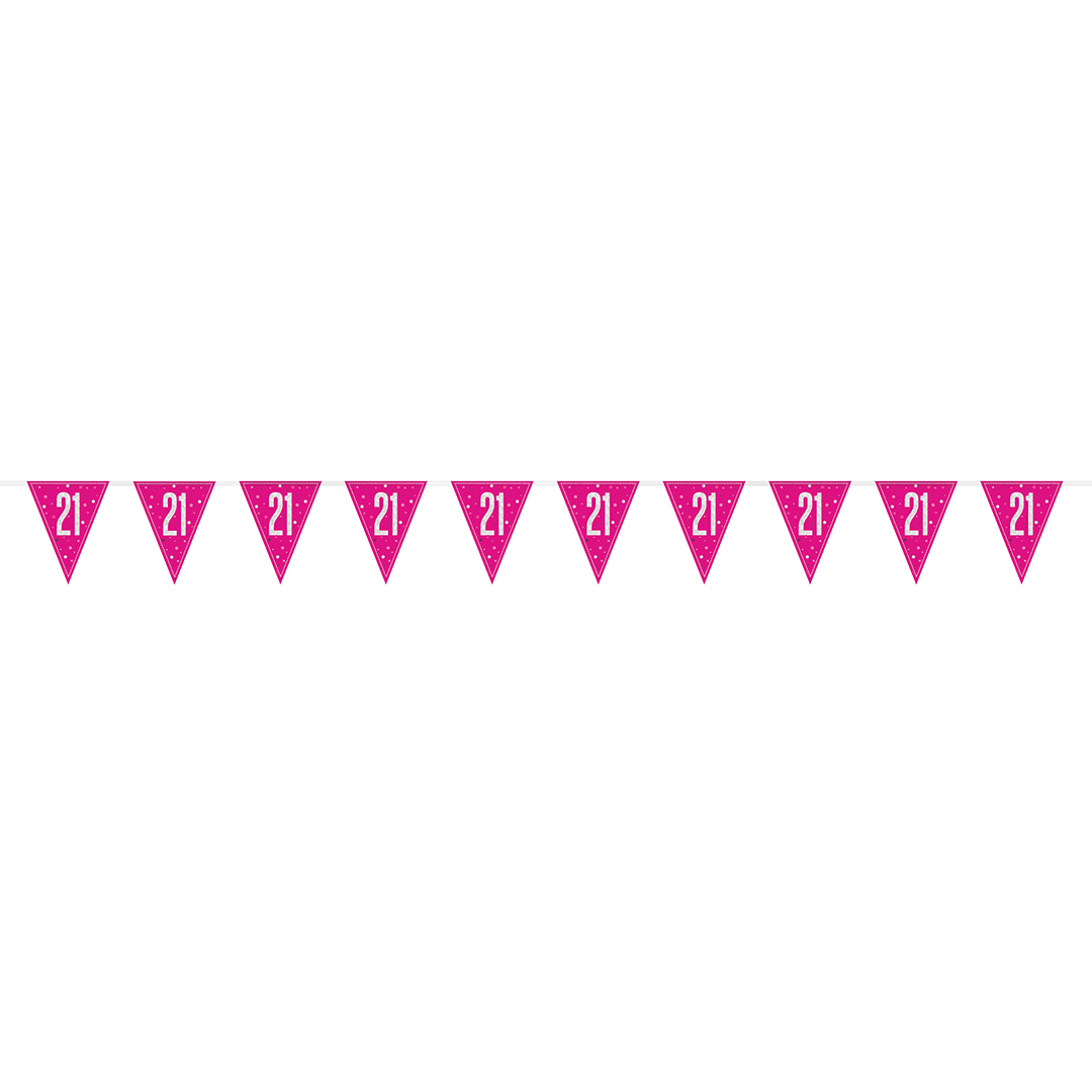Hot Pink Glitz 21st Birthday Holographic Foil Pennant Bunting 274cm