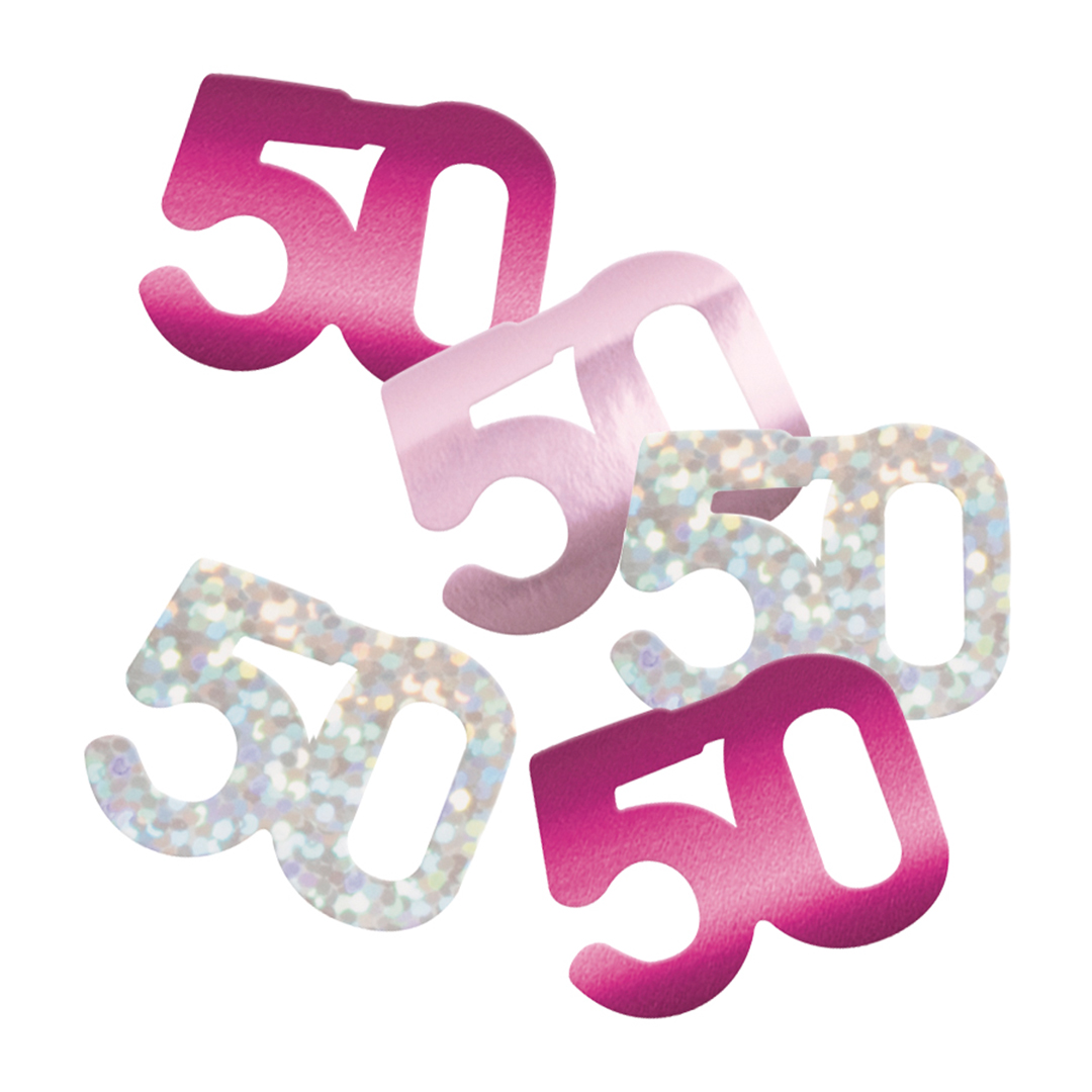 Hot Pink Glitz 50th Birthday Holographic Assorted Table Confetti 14g