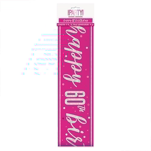 Hot Pink Glitz 60th Birthday Holographic Foil Banner 274cm Product Gallery Image