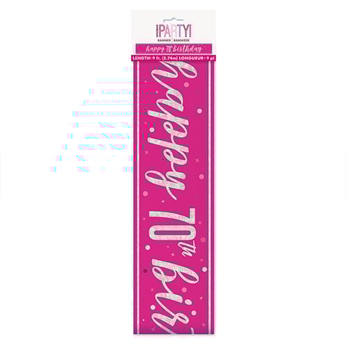 Hot Pink Glitz 70th Birthday Holographic Foil Banner 274cm Product Gallery Image