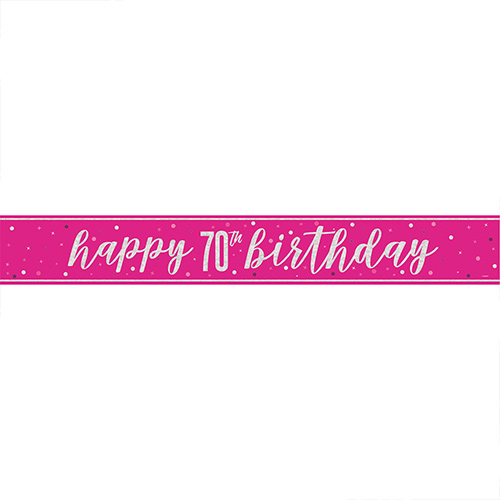 Hot Pink Glitz 70th Birthday Holographic Foil Banner 274cm Product Gallery Image